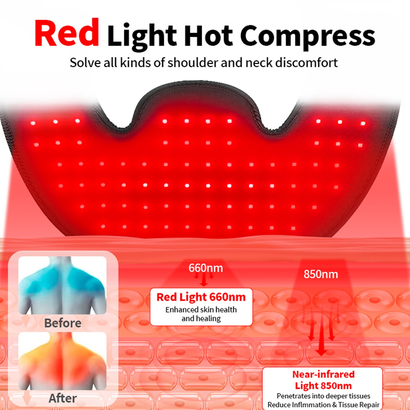 Red Light Therapy for Shoulder Neck 660&850nm Wearable Light Therapy PadOWu5