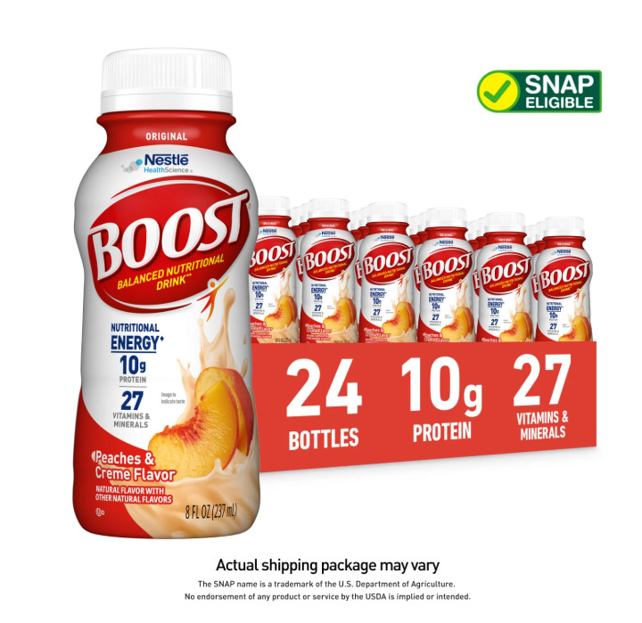 BOOST Original Nutritional Drink, Peaches & Creme, 24 Count