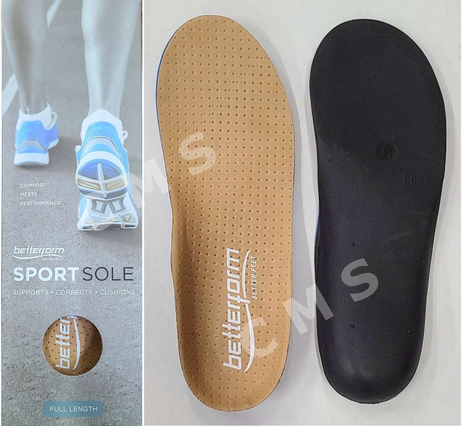 BETTERFORM SportSole Leather Orthotic Arch Supports Replacement Shoe Insoles FL