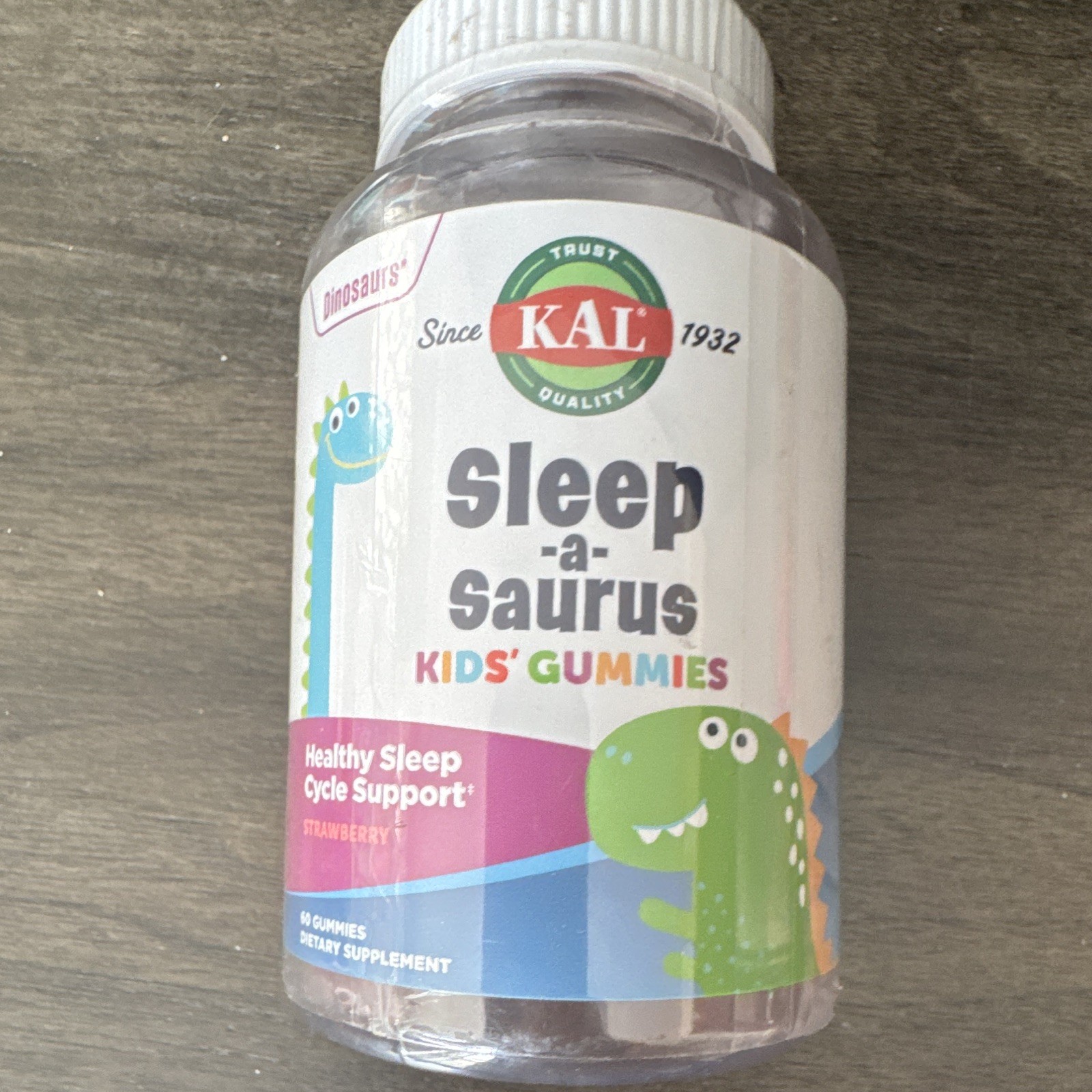 KAL Sleep-a-saurus Kids Melatonin 1mg Gummies 60 ct Strawberry Gluten Free