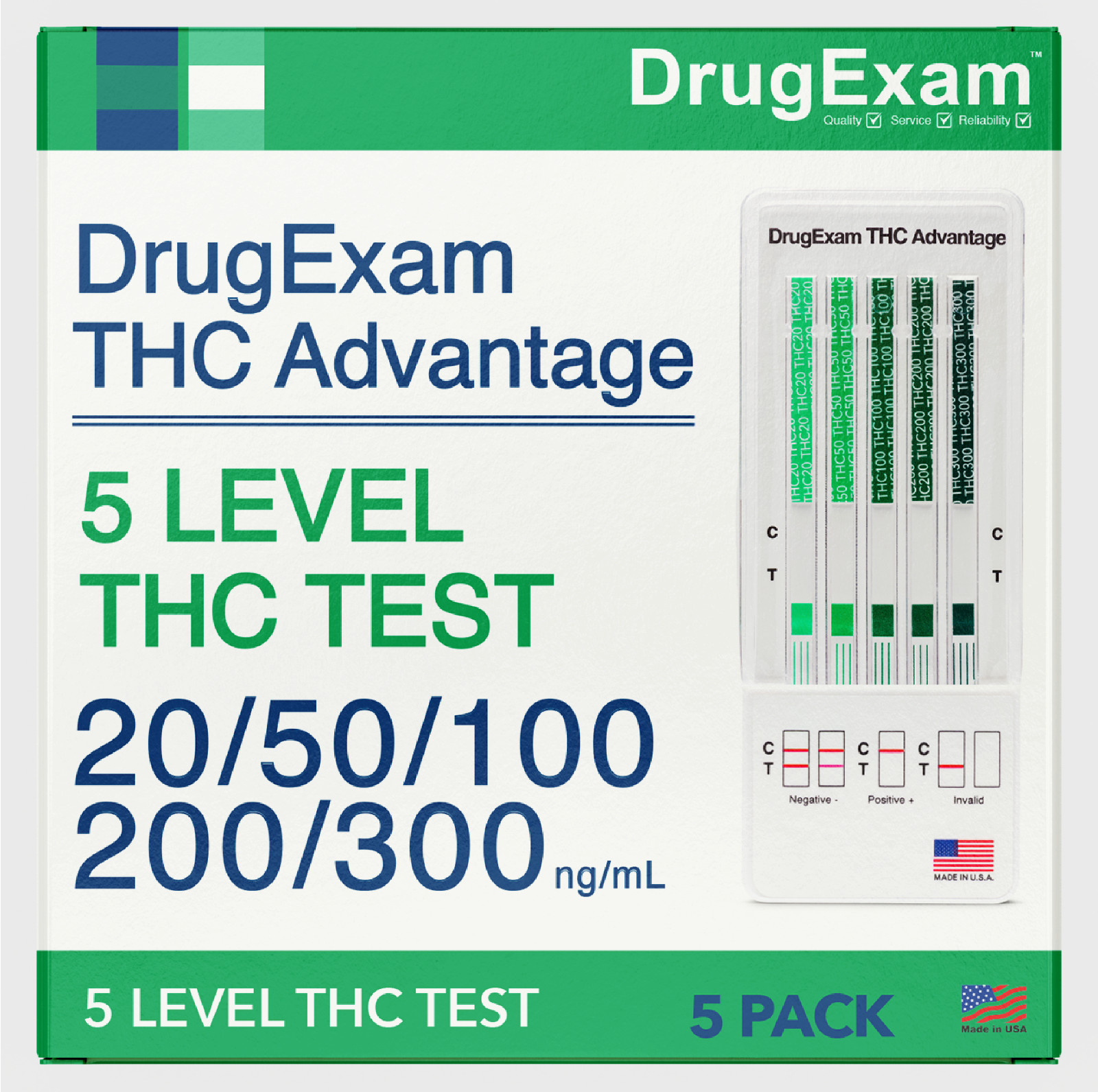 5 Pack – DrugExam DrugExam THC Advantage, 5 Level THC Test. 20-50-100-200-300 ng