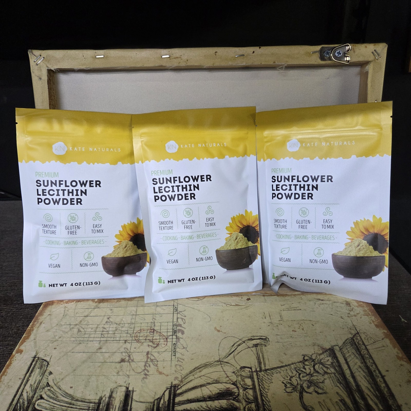 LOT – 3 BAGS Kate Naturals Sunflower Lecithin Powder – Bread Gummies Cooking 4oz