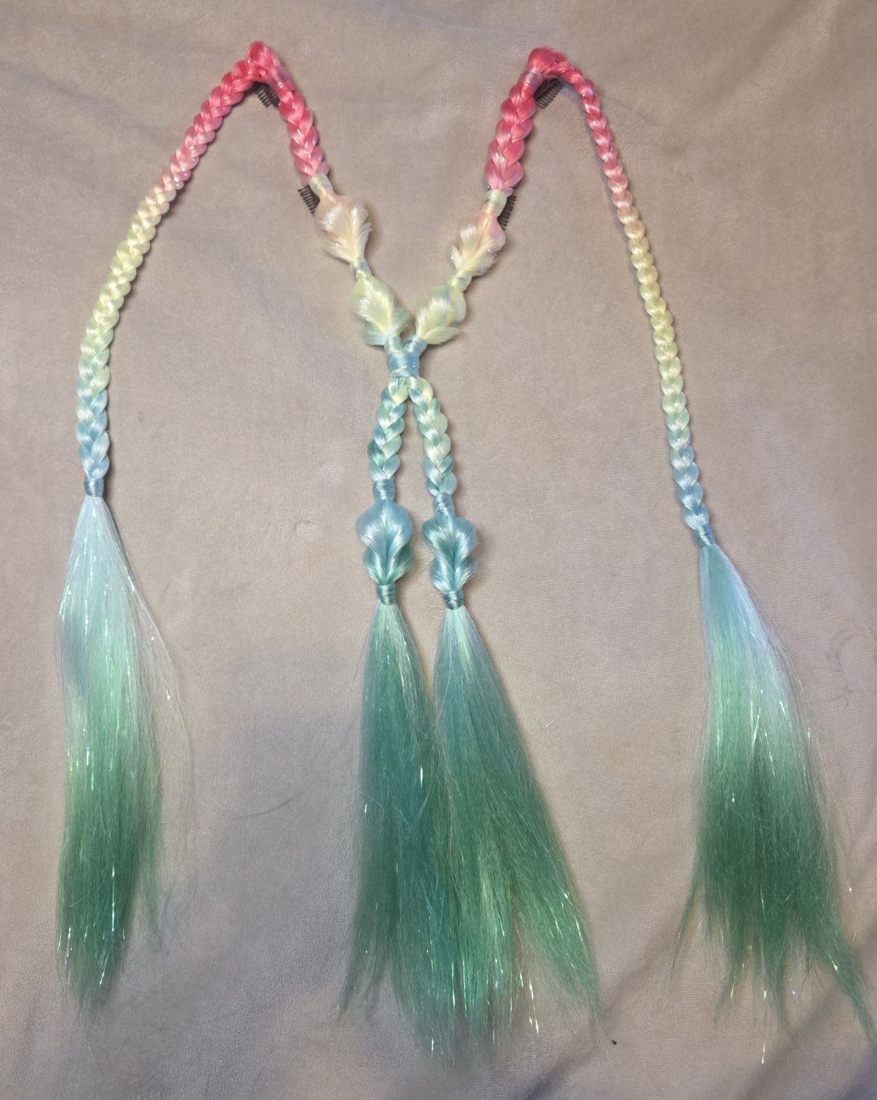 Rainbow CLIP IN braided hair piece | *festival rave game day school spirit