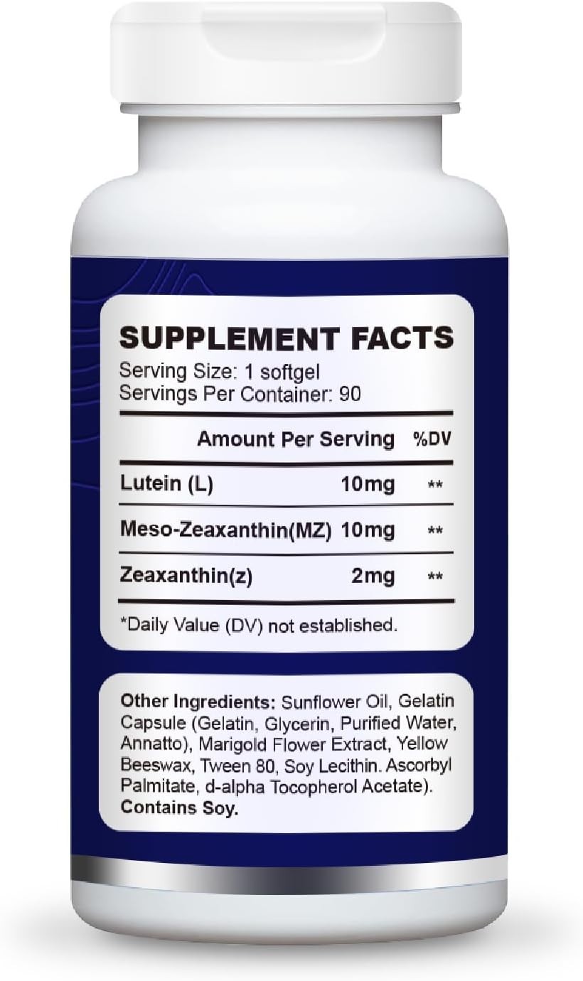 Eye Supplement – Lutein 10mg, Meso-Zeaxanthin 10mg, Zeaxanthin 2mg 90 Softgels