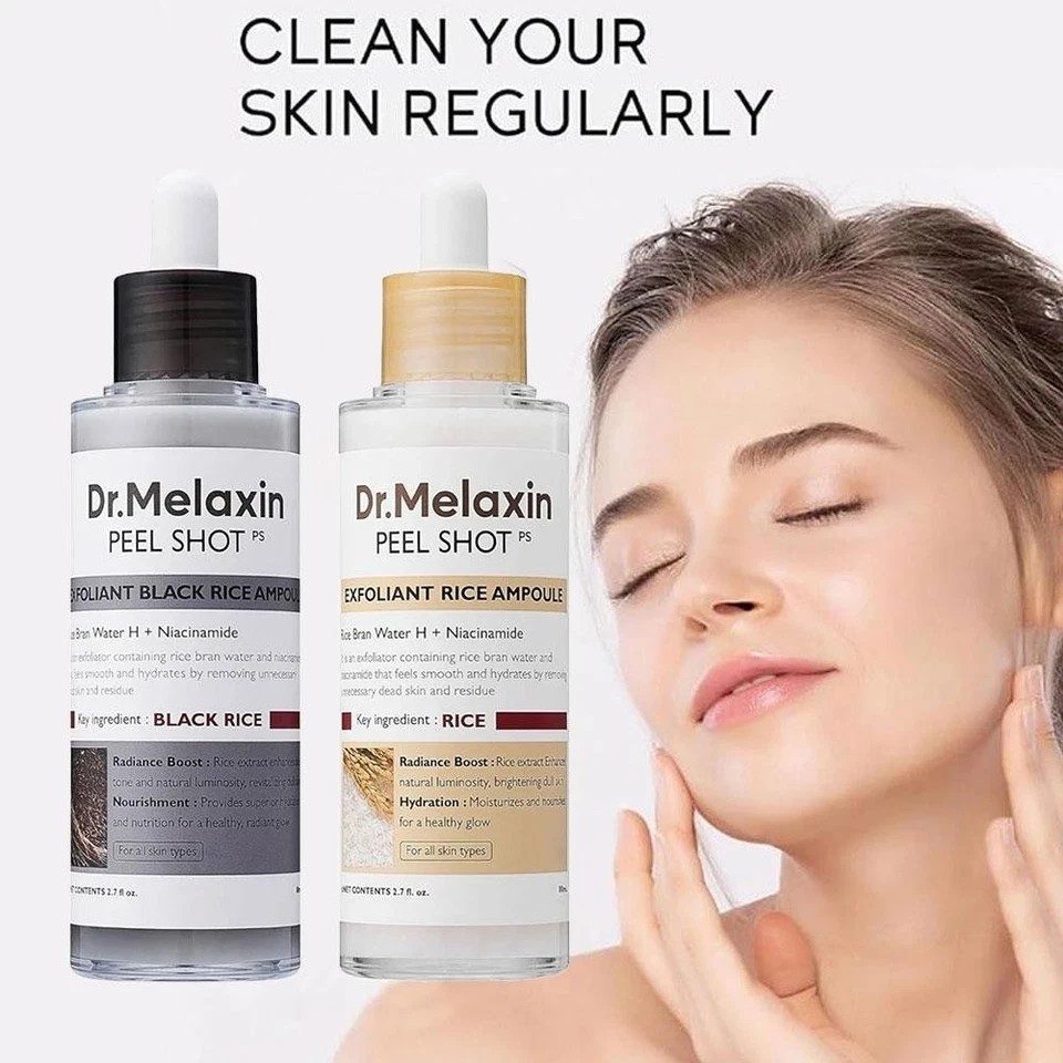Dr.Melaxin Peel Shot Glow White and Black Rice Ampoule Duo Soft Exfoliating Acid