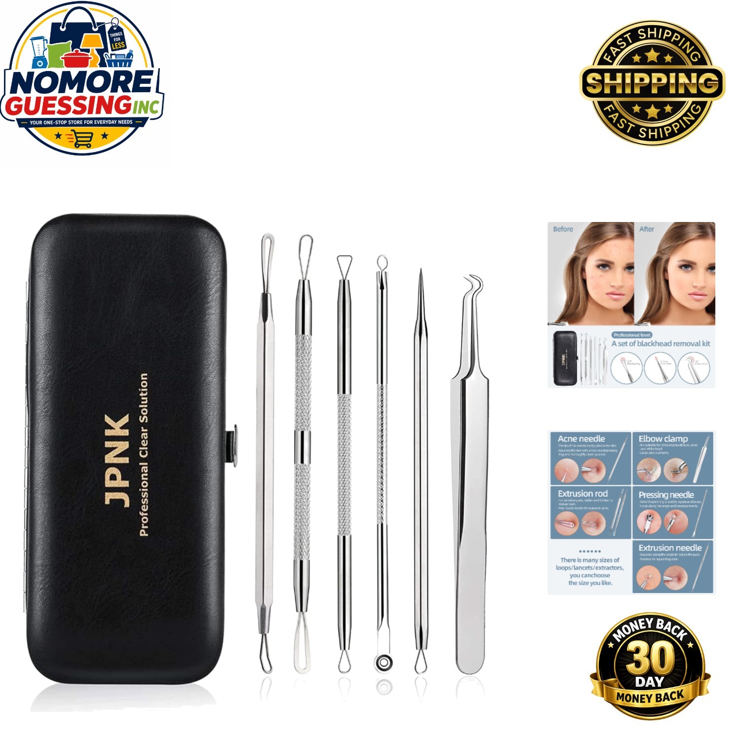 Compact Blackhead Remover Kit with Leather Case – 6 Durable Tools Included