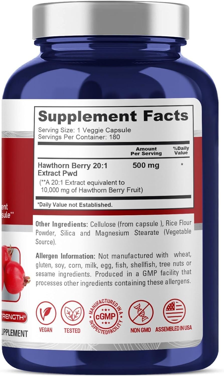 Hawthorn Berry 10000mg 180 Caps Heart Health/Blood Pressure Crataegus oxyacantha