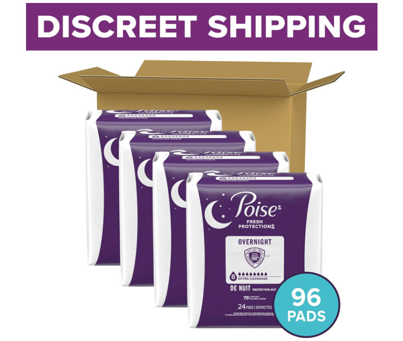 Poise Overnight Incontinence Pads 96 Count 8 Drop Extra Coverage Women