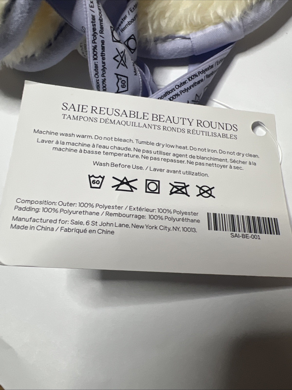 Saie Reusable Beauty Makeup Rounds 3 Pack New 100% Polyester Sealed