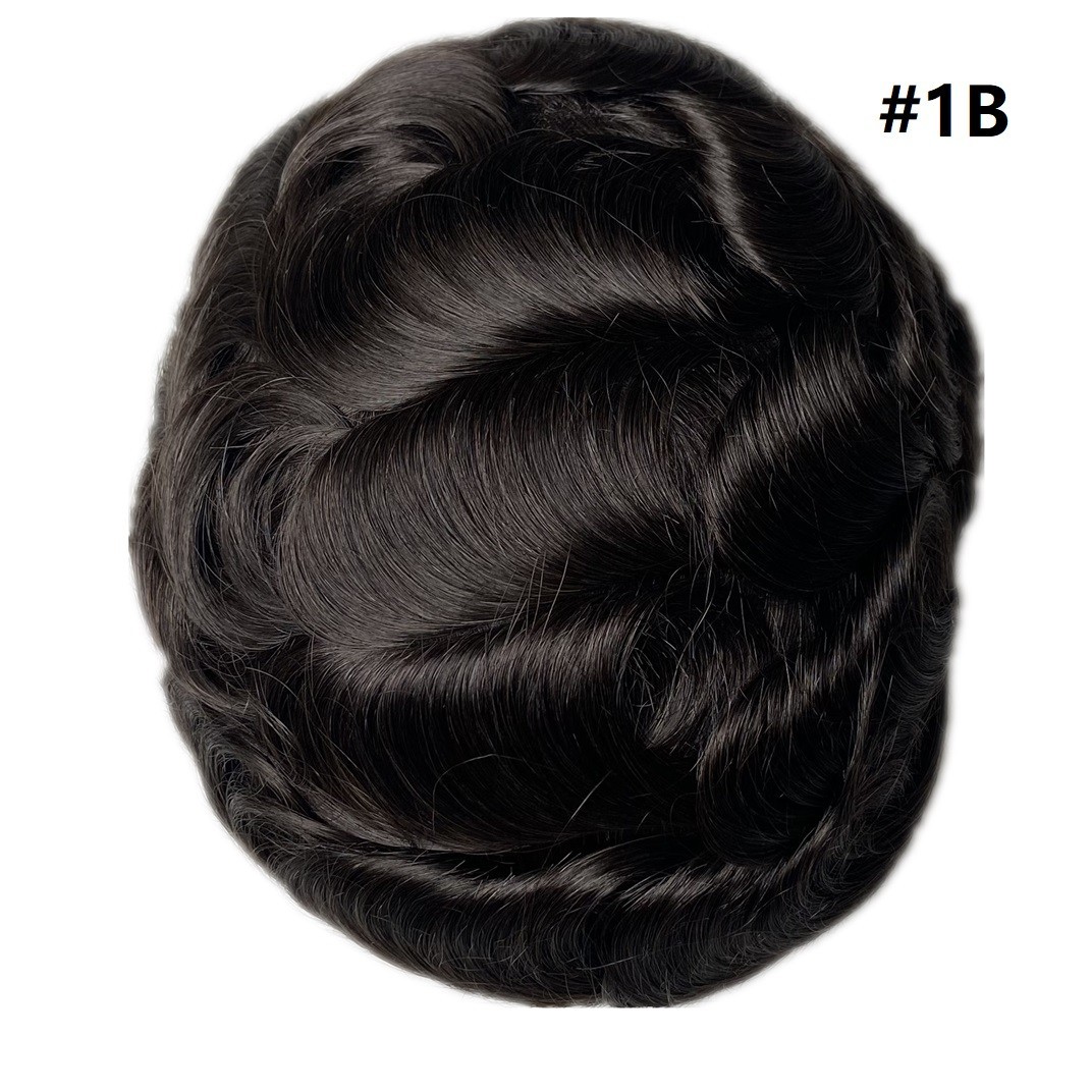 Mens Human Hair Replacement System Ultra Thin Skin Toupee 8×10 V-Loop Grey #1B50