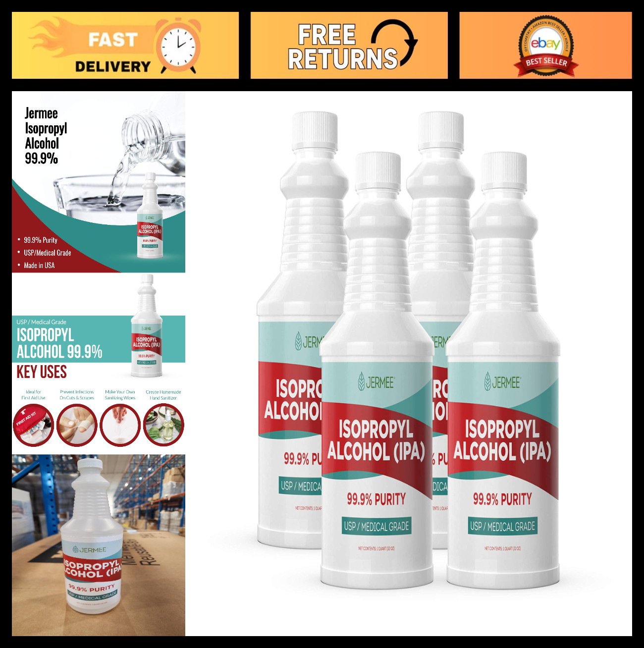 99.9% Isopropyl Alcohol – USP Medical Grade Rubbing Alcohol – 128 oz Concentrate