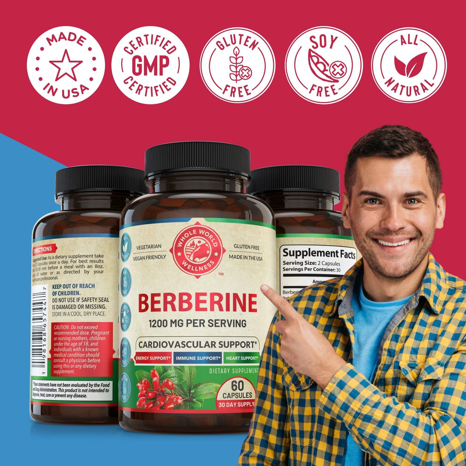 1200mg Berberine Herbal Supplement 30 Day Supply. USA Made.