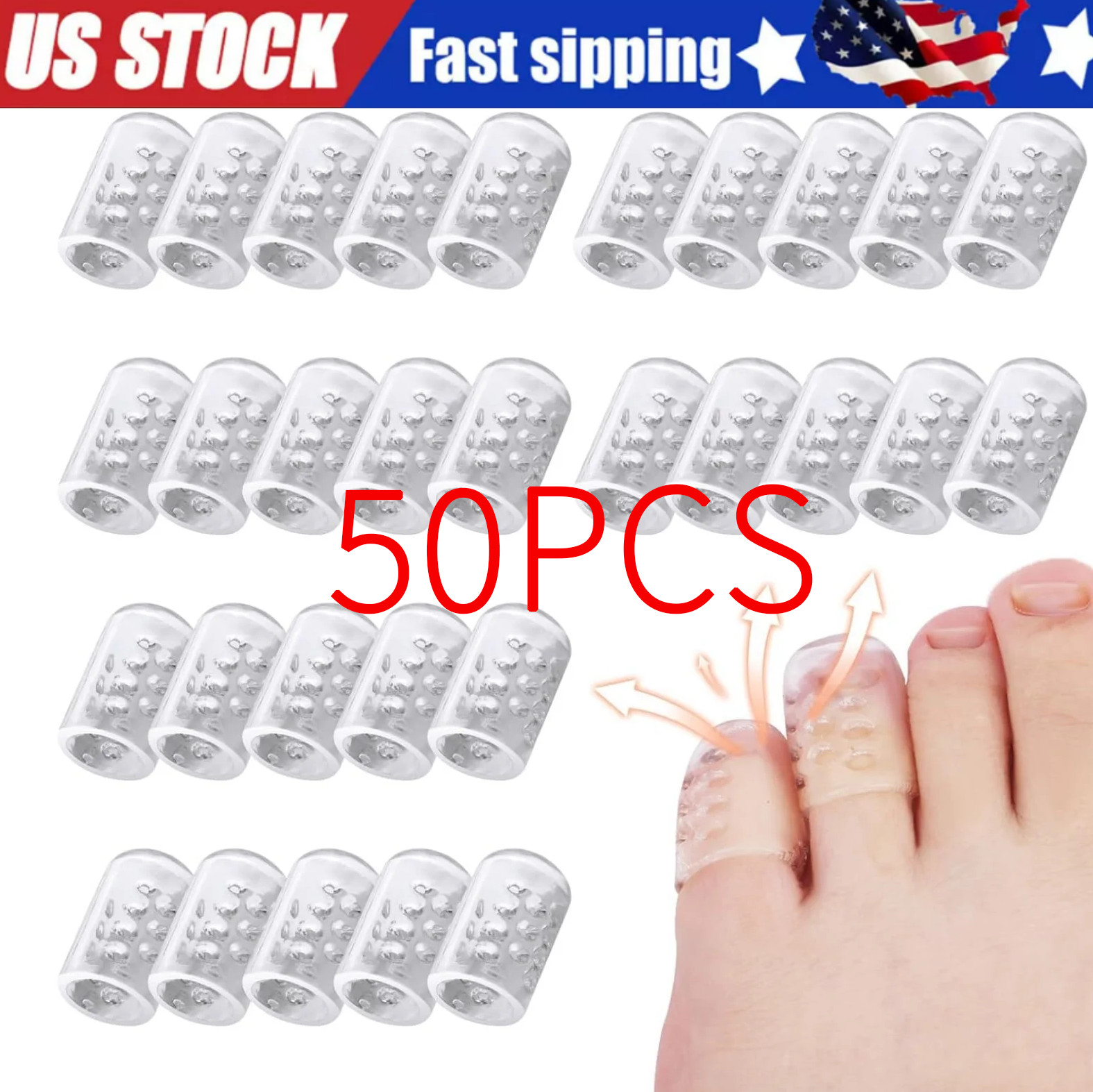 50 Pcs Clear Silicone Toe Protectors, Breathable and Anti-Friction Toe Covers