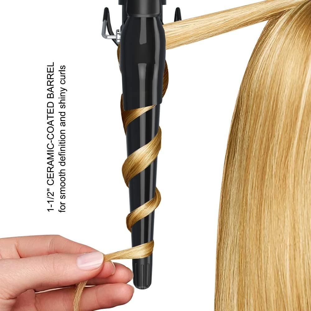 Tapered Curling Wand 1.5″ Ceramic Hair Curler, Fast Heat, Multiple Temp Settings