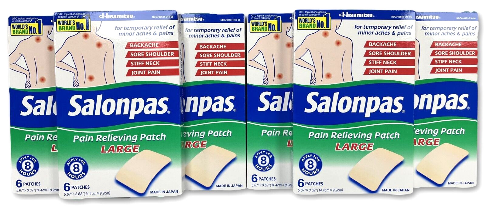 Salonpas Pain PATCH size LARGE 5.67″ x 3.62″ – 6/box ( 6 boxes ) __ TOTAL 36pc
