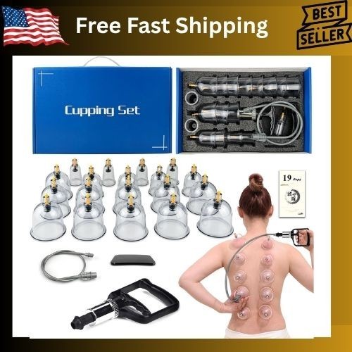 Cupping Therapy Set 19 Massage Cups for Back Pain Relief Physical with Hand Pump