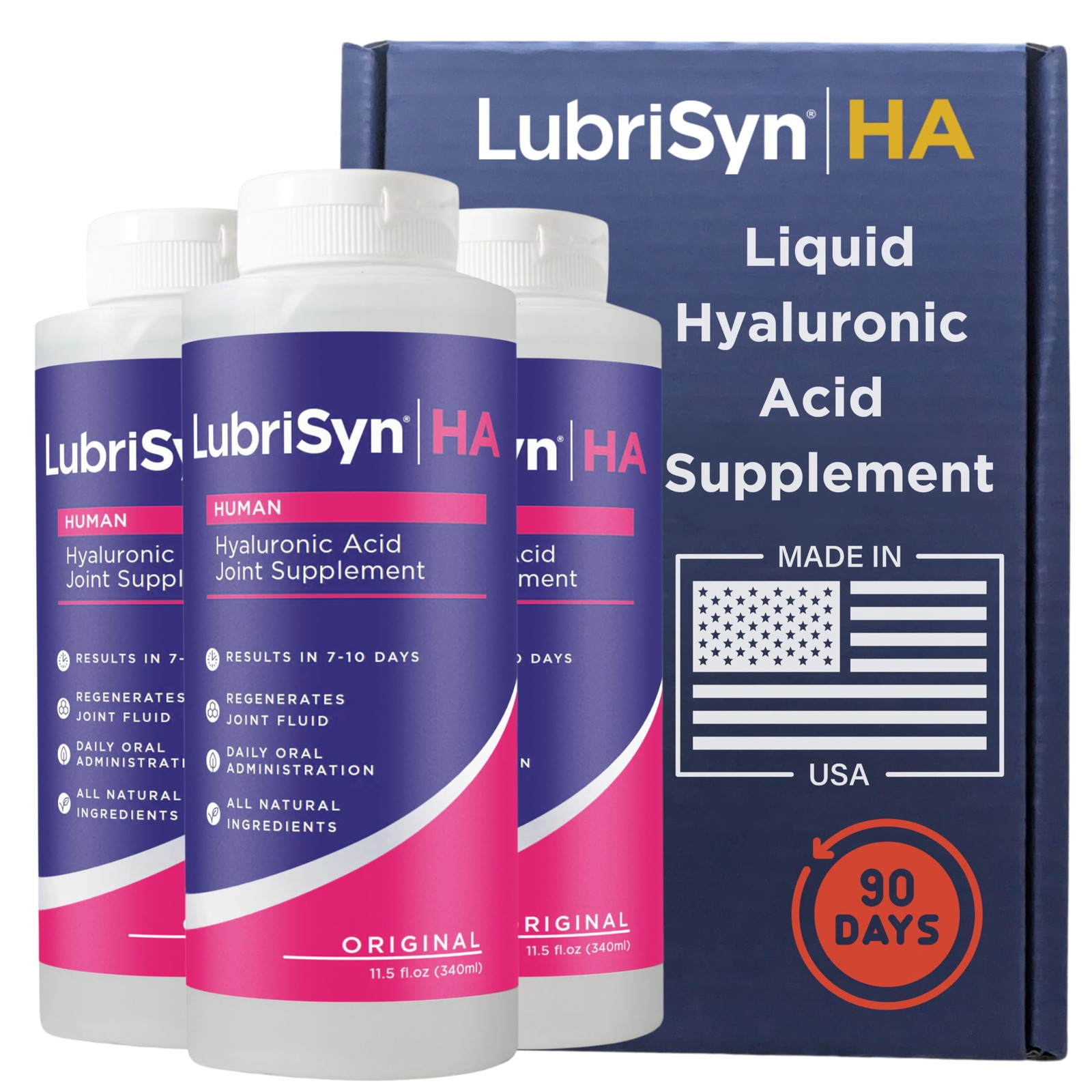 Lubrisyn Hyaluronic Acid Oral Joint Supplement 11.5 Fl Oz (Pack of 3), Clear