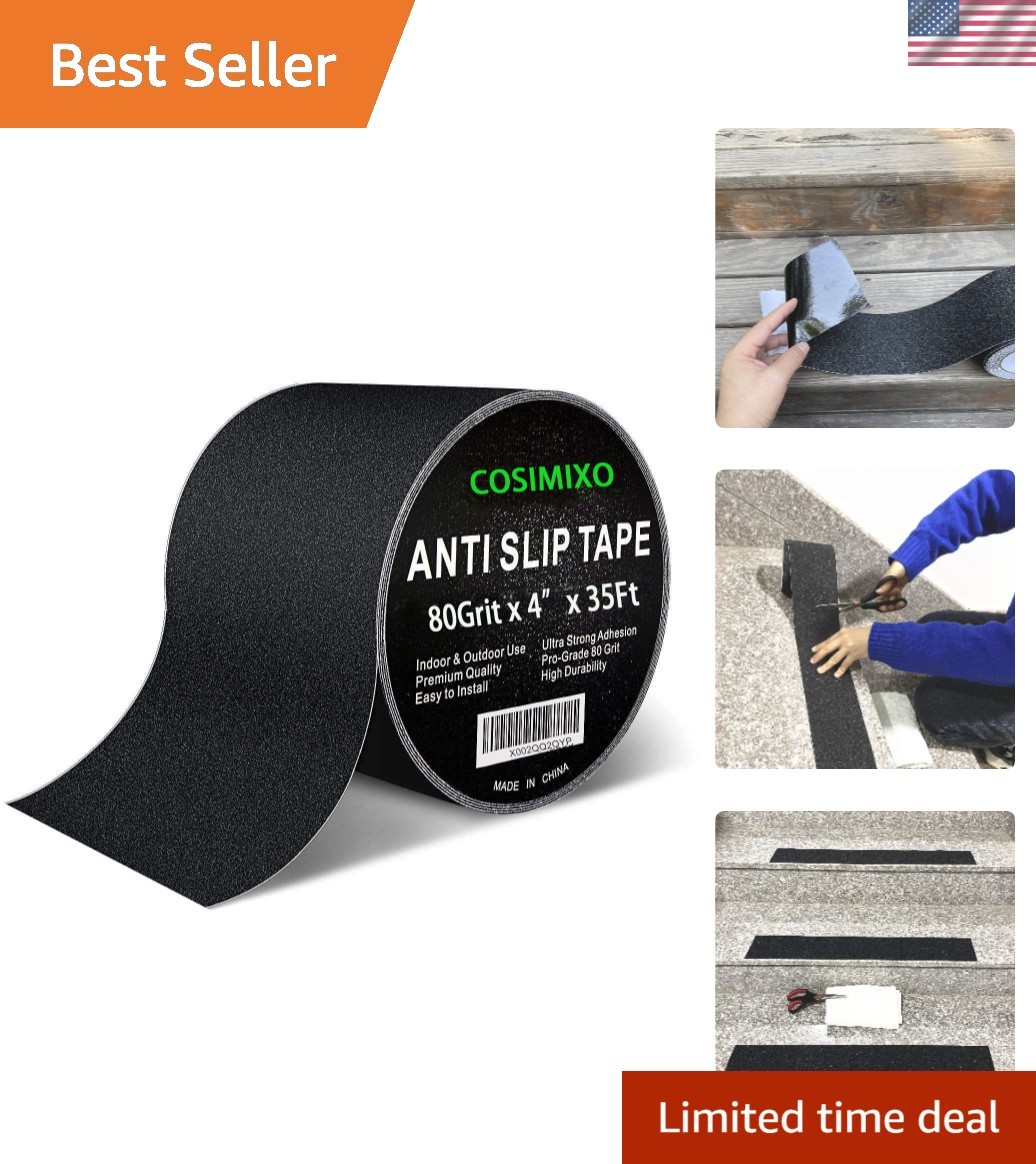 Heavy Duty 4″ x 35Ft Grip Tape – Waterproof Anti-Slip Solution for Stairs & More