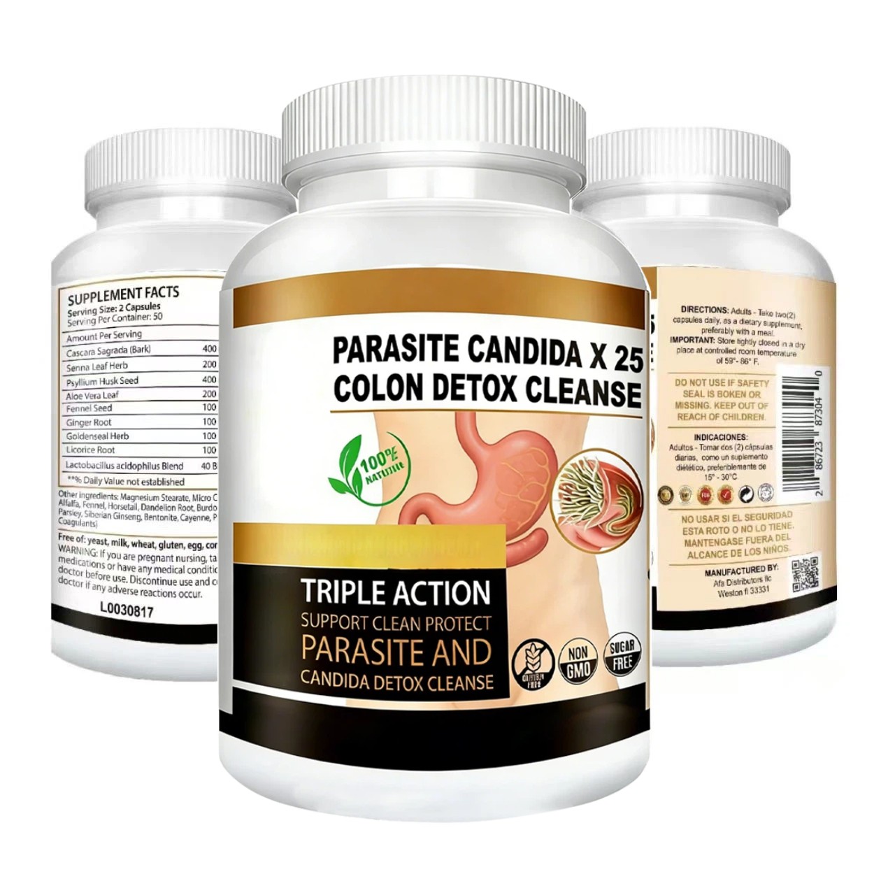 Colon Detox Cleanse Parasite Candida 100 Capsules Natural Herbal Supplement