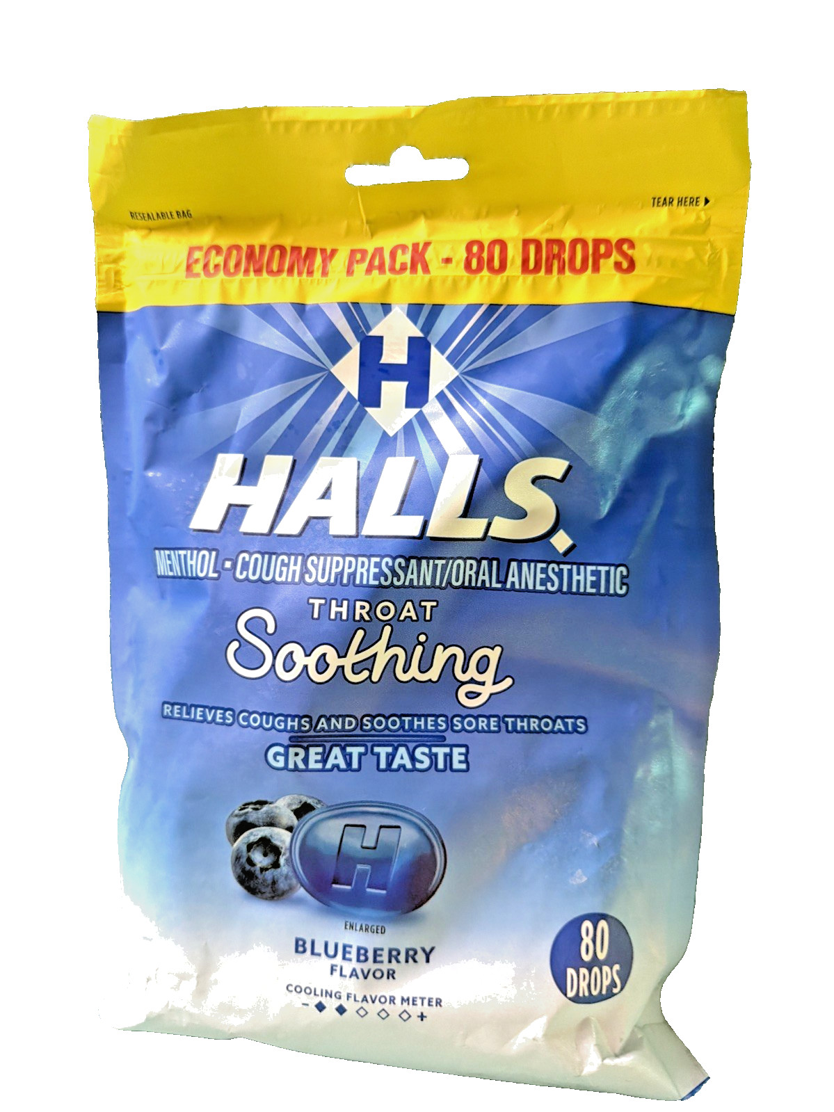 2 X Halls BLUEBERRY Throat Soothing Lozenges Menthol Cough Suppressant 80 Drops