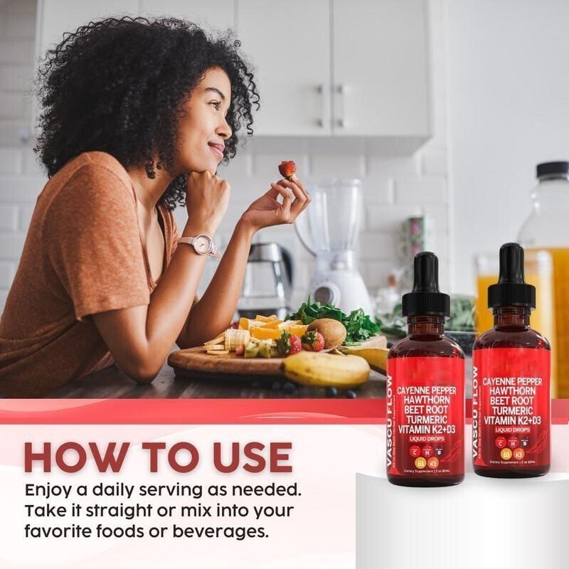 3PACK Nutra Vascu Flow Cayenne Pepper Liquid Drops Hawthorn Root Vitamin – 60ML+