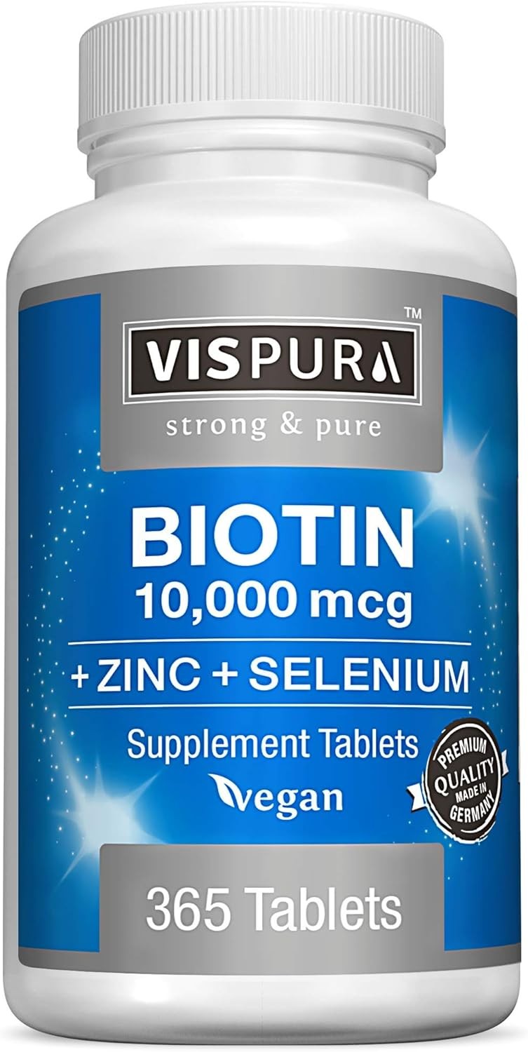 Biotin 10000 mcg with Zinc, Selenium, 365 Tablets Vegan & Extra Strong 12 Months