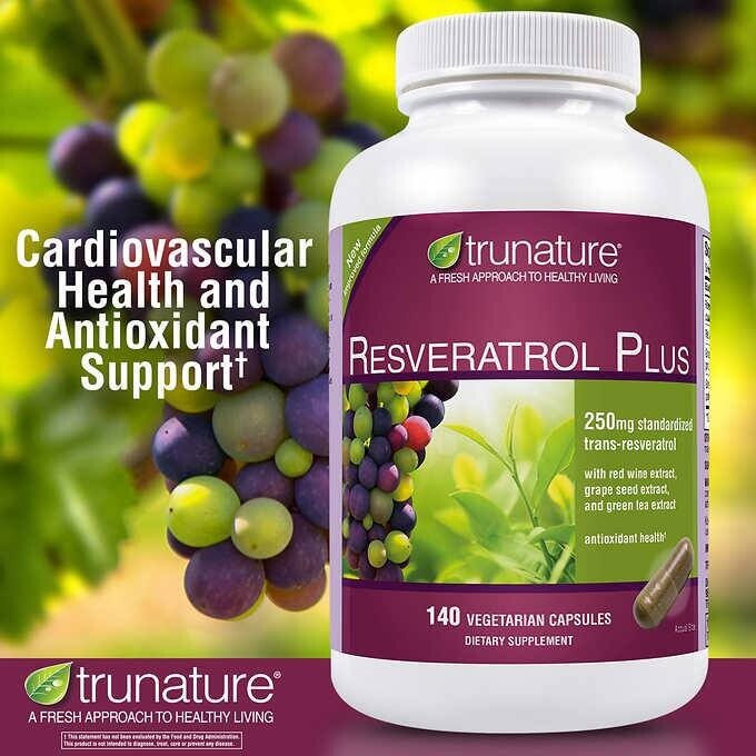 Trunature Maximum Strength Resveratrol Plus 250 mg 140 Vegetarian Capsules