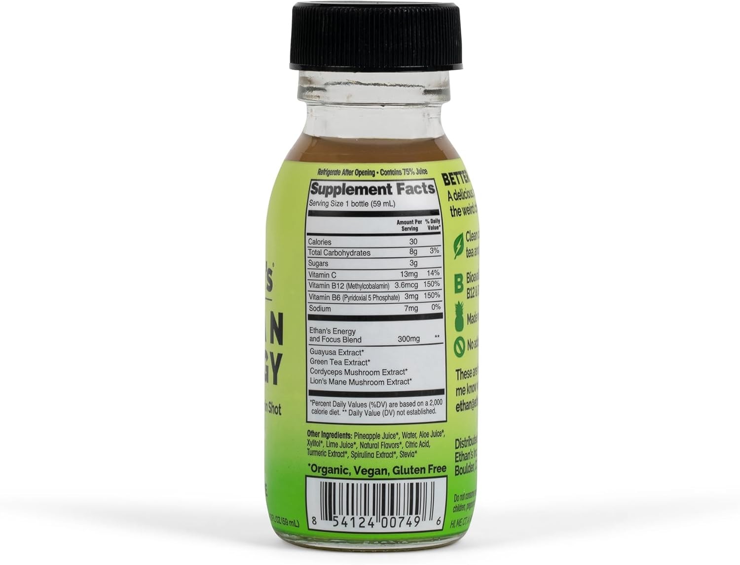 Ethan’s Organic Clean Energy Shots Variety Pack,8 Pack of 2oz | 150C200mg Caffei