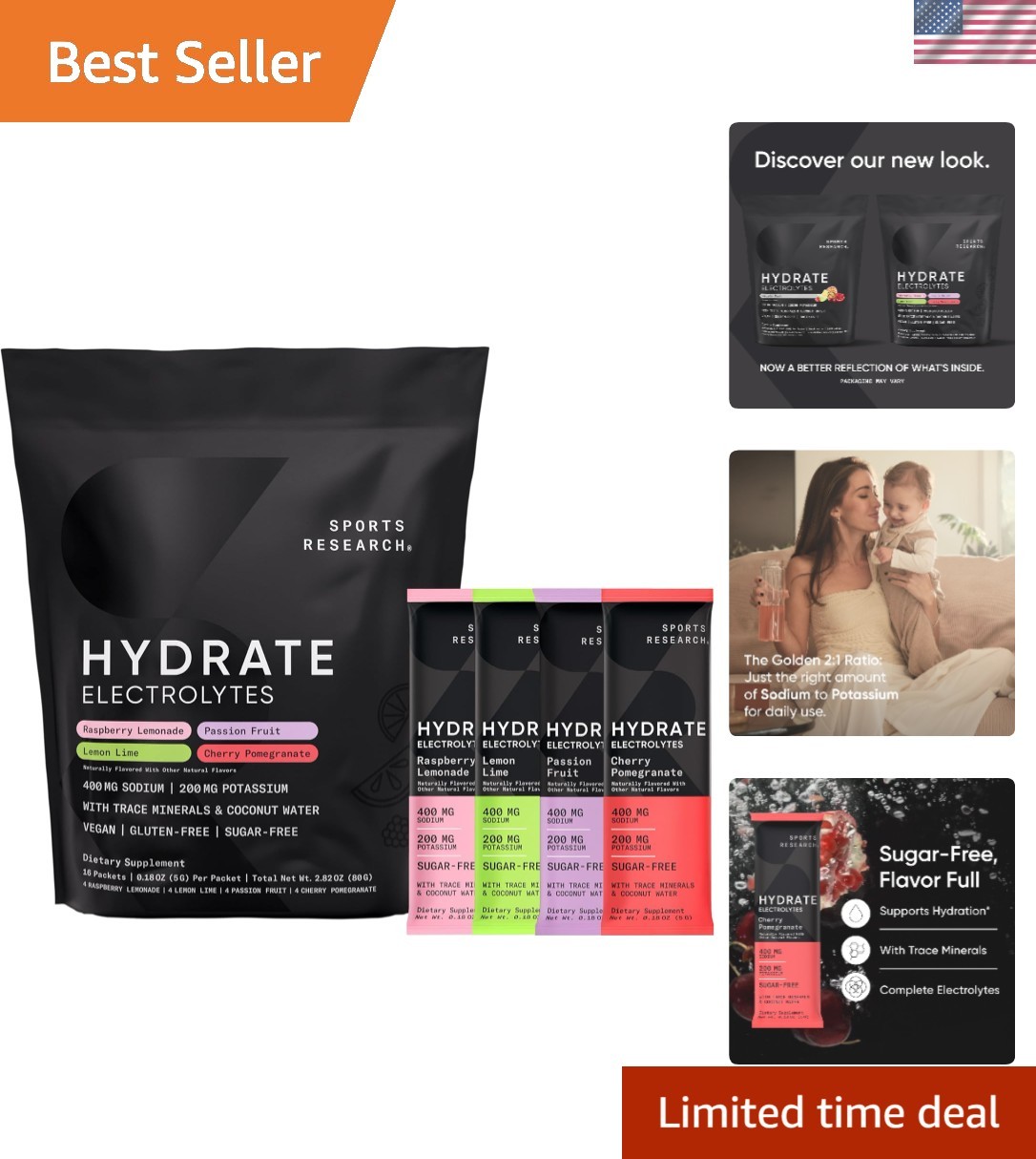 Electrolytes Hydration Powder Packets – Sugar-Free, Variety of Flavors, 16 Count