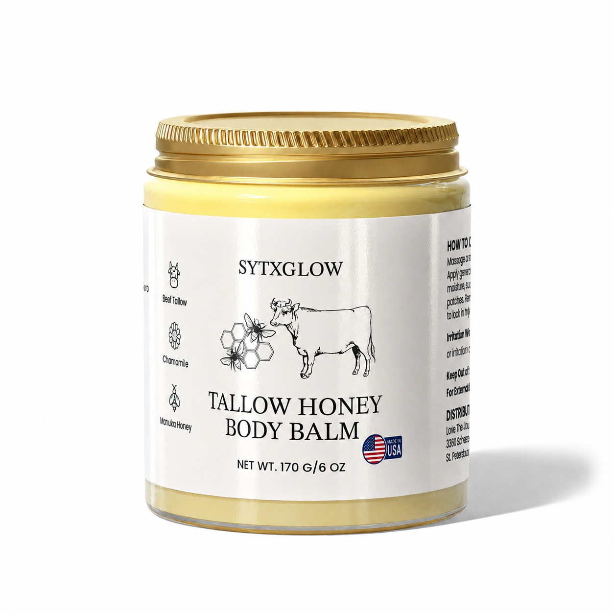Organic Whipped Grass Fed Beef Tallow Balm with Pure Honey for Face & Body 6 oz