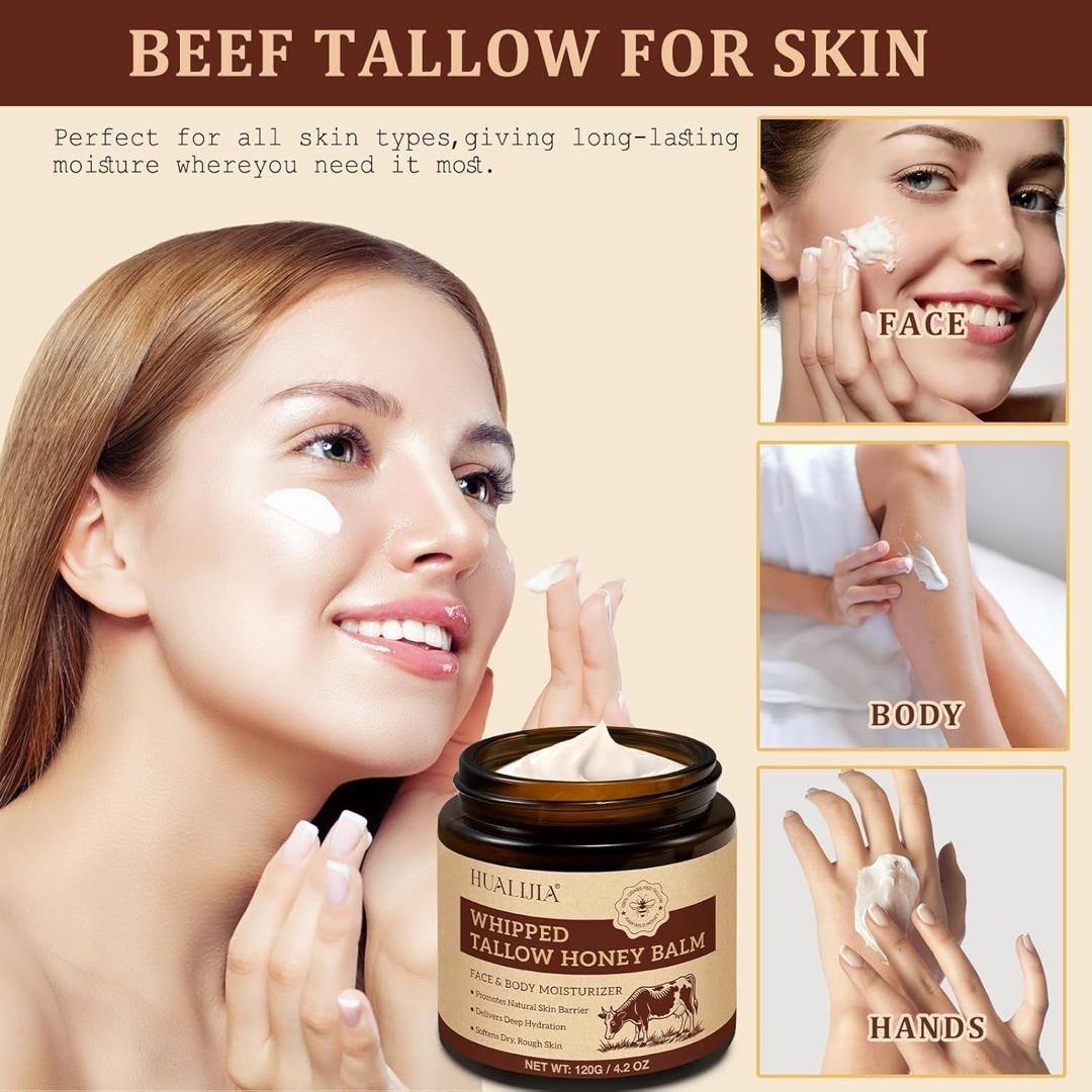 Organic Beef Tallow for Skin, Tallow and Honey Balm (4.2 Oz), Tallow Face Moistu