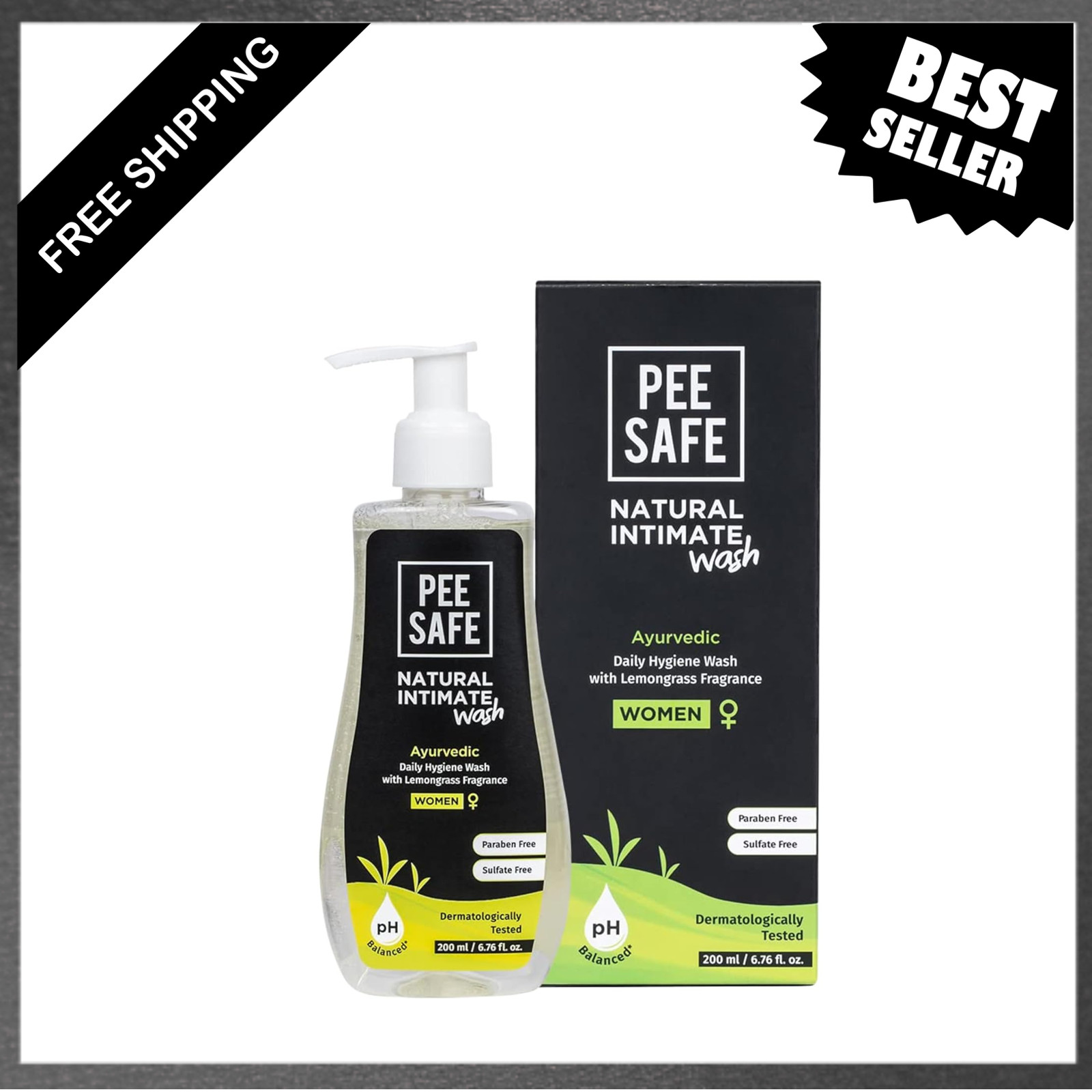 Pee Safe Feminine Wash, Natural Intimate Wash, pH Balanced, Lemongrass, Paraben