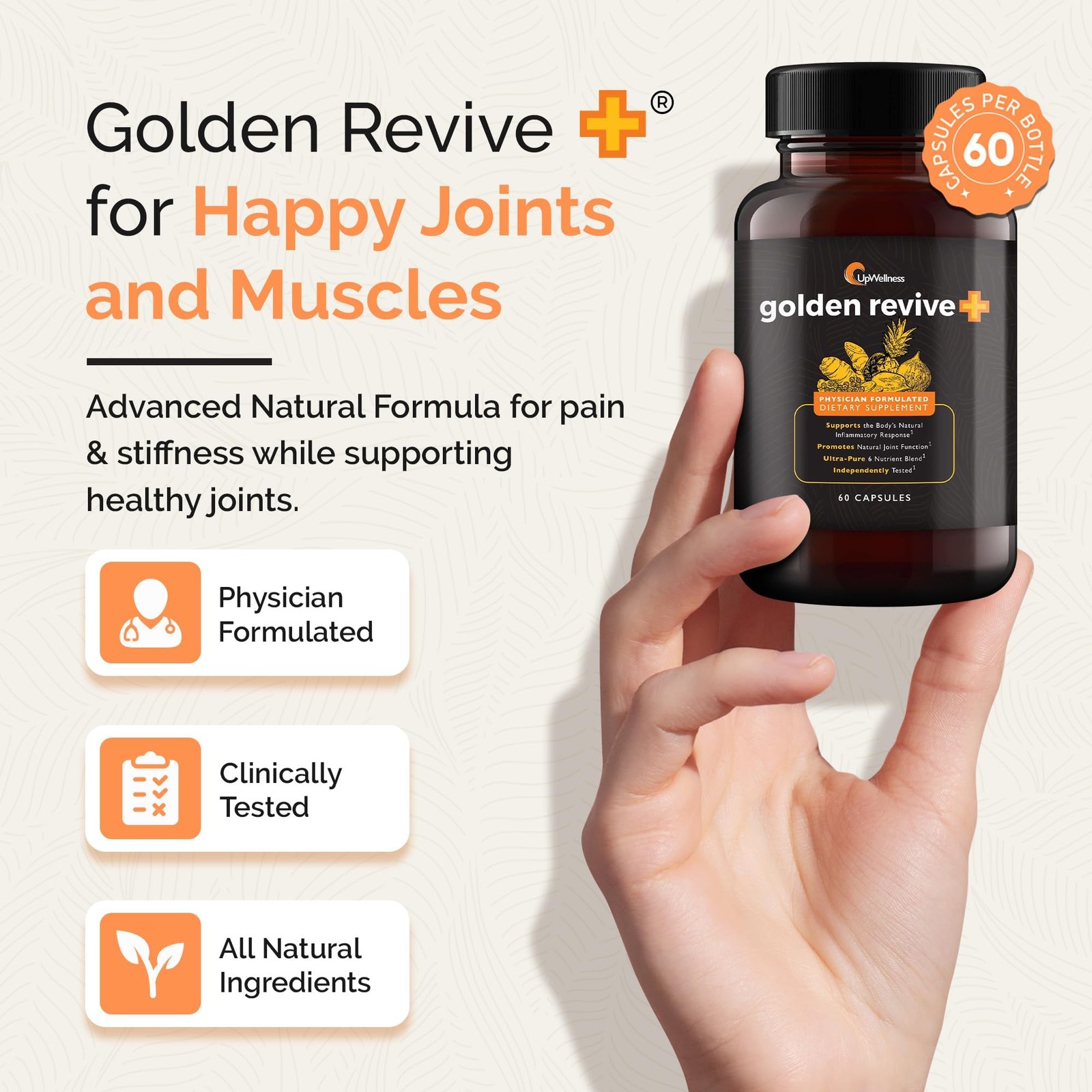 Golden Revive Plus Joint Supplement Turmeric Curcumin Support 60 Capsules