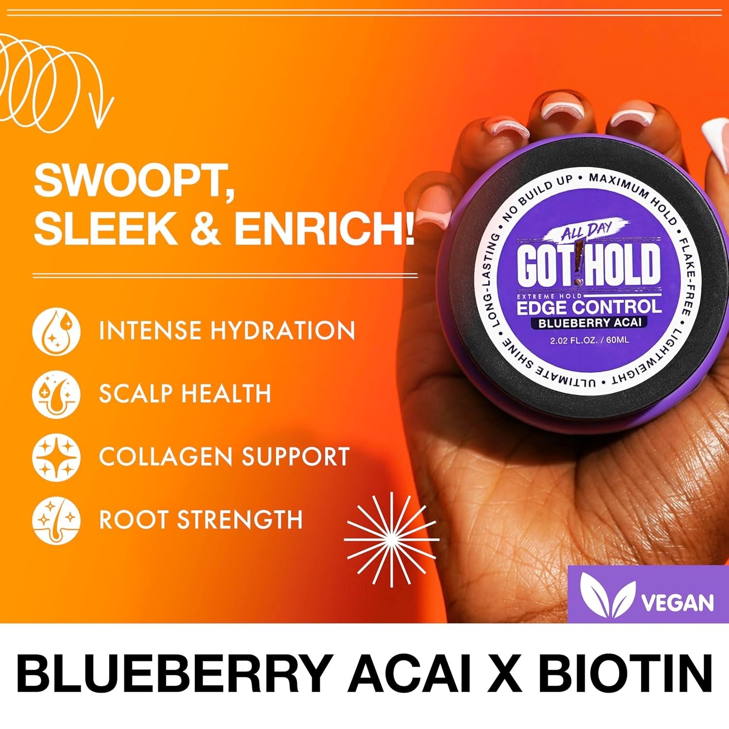 Extreme Hold Blueberry Acai Edge Control Gel – Long-Lasting, Flake-Free,