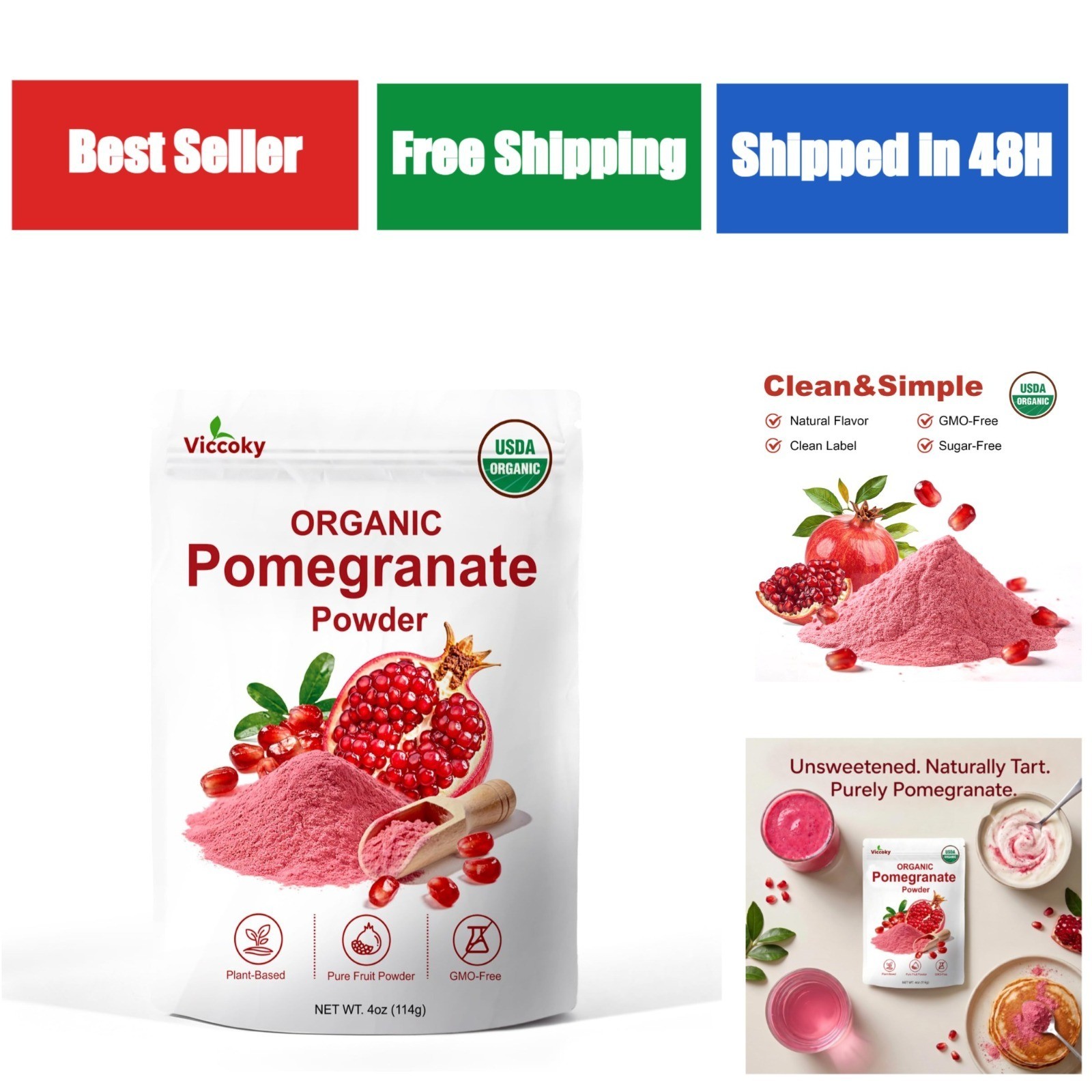 Organic Pomegranate Powder – Non-GMO, Gluten Free, Vegan Superfood 4oz