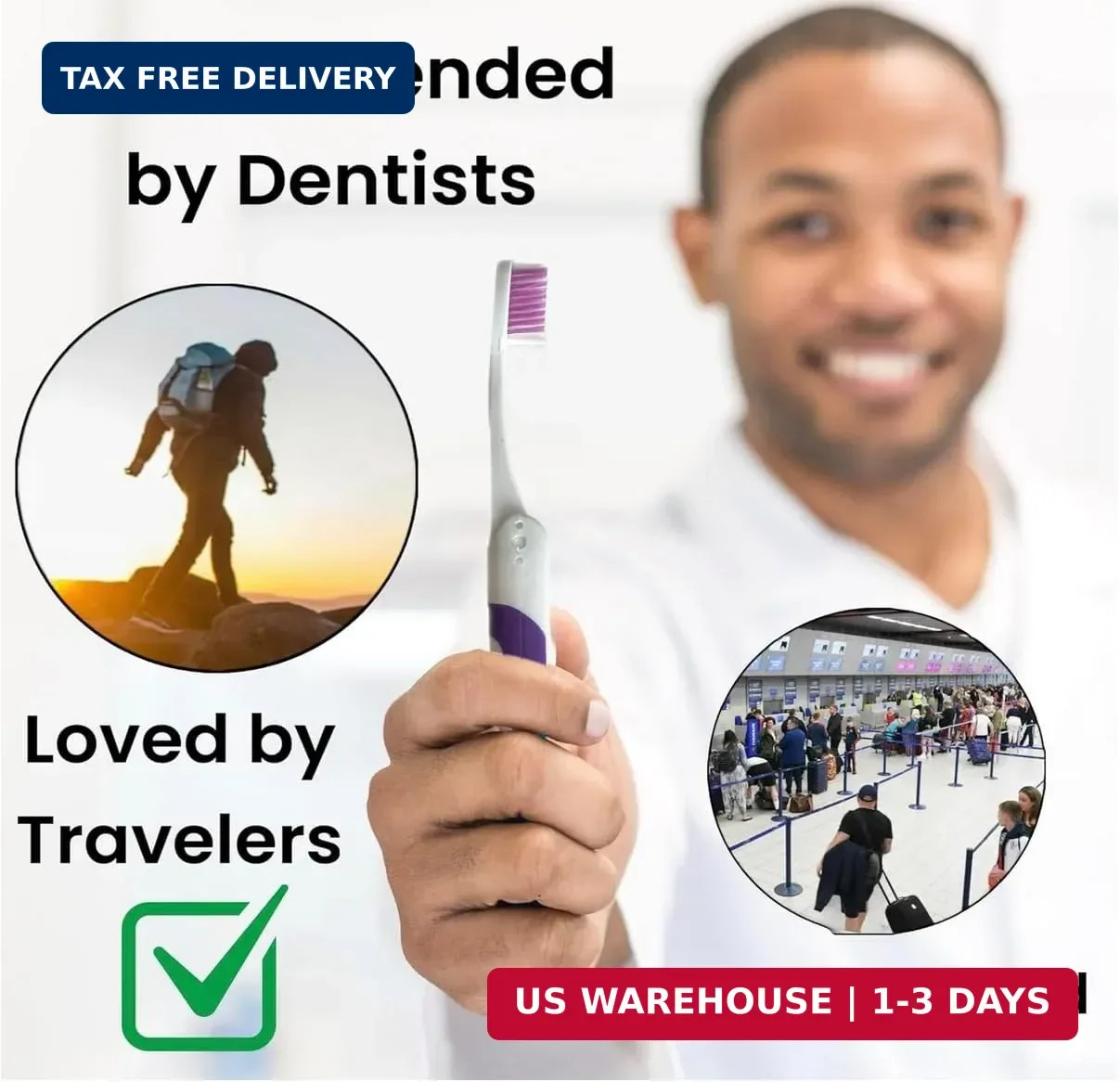 Pack of 2pc Comfort Hold Travel Toothbrush On The Go Folding Medium Bristle Brus