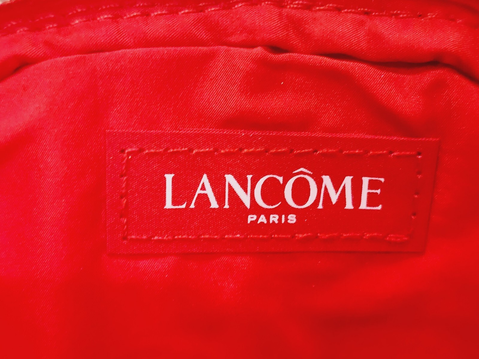 Lancome RED Lips Kiss Bag Cosmetic Makeup Travel Plastic Zip Pouch Polyester New