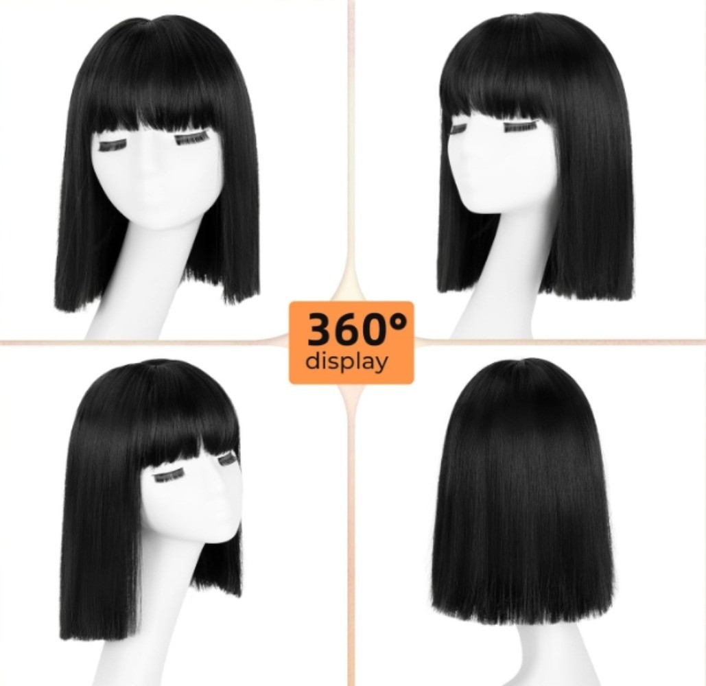 Women Short Straight Bob Wigs Heat Resistant Cosplay Party Halloween Wig 12 Inch