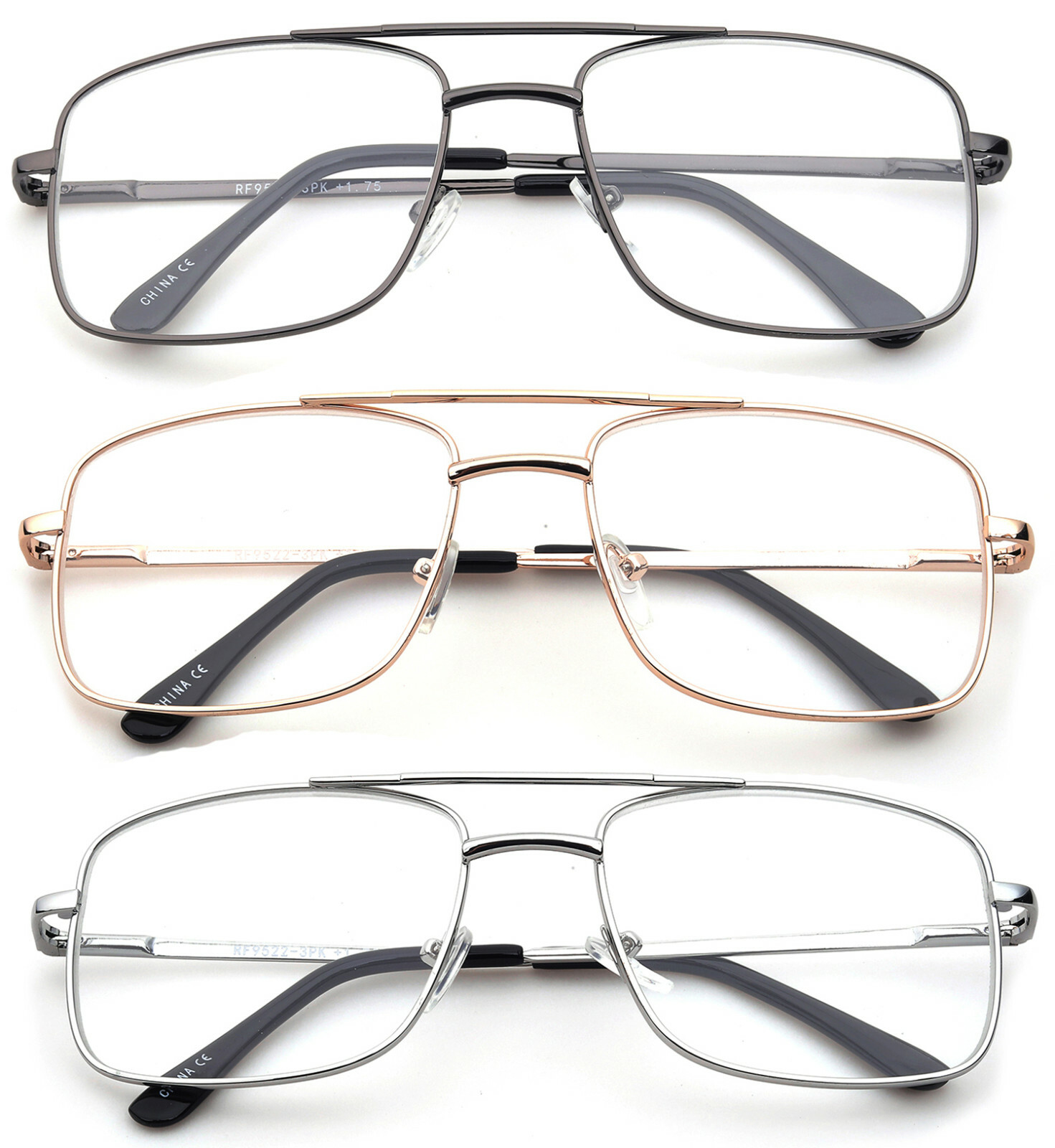 Aviator Reading Glasses Classic Square Retro Metal Frame Spring Hinge Reader