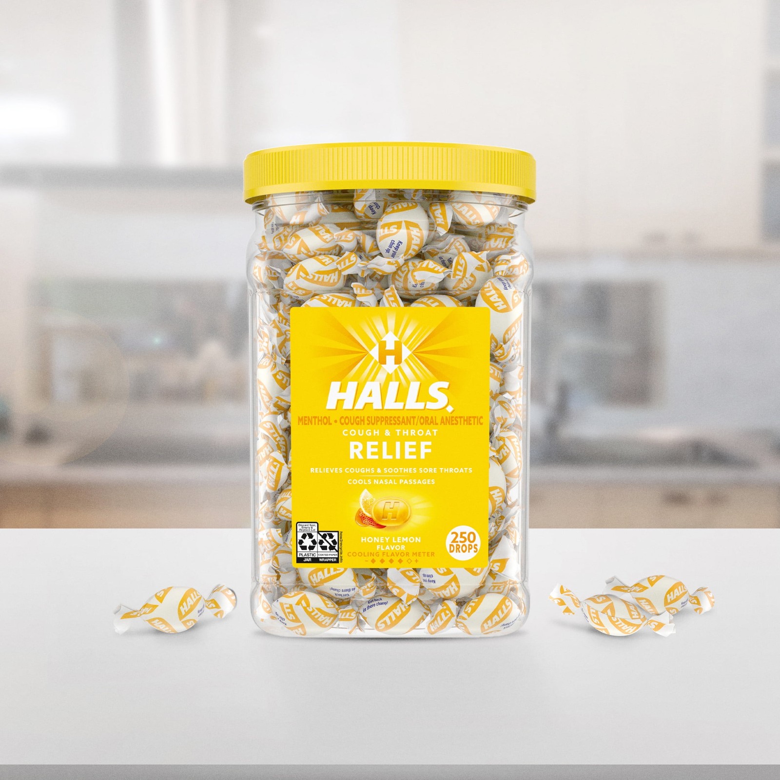Halls Relief Honey Lemon Cough Drops, Bulk Cough Drops, 250 Drops