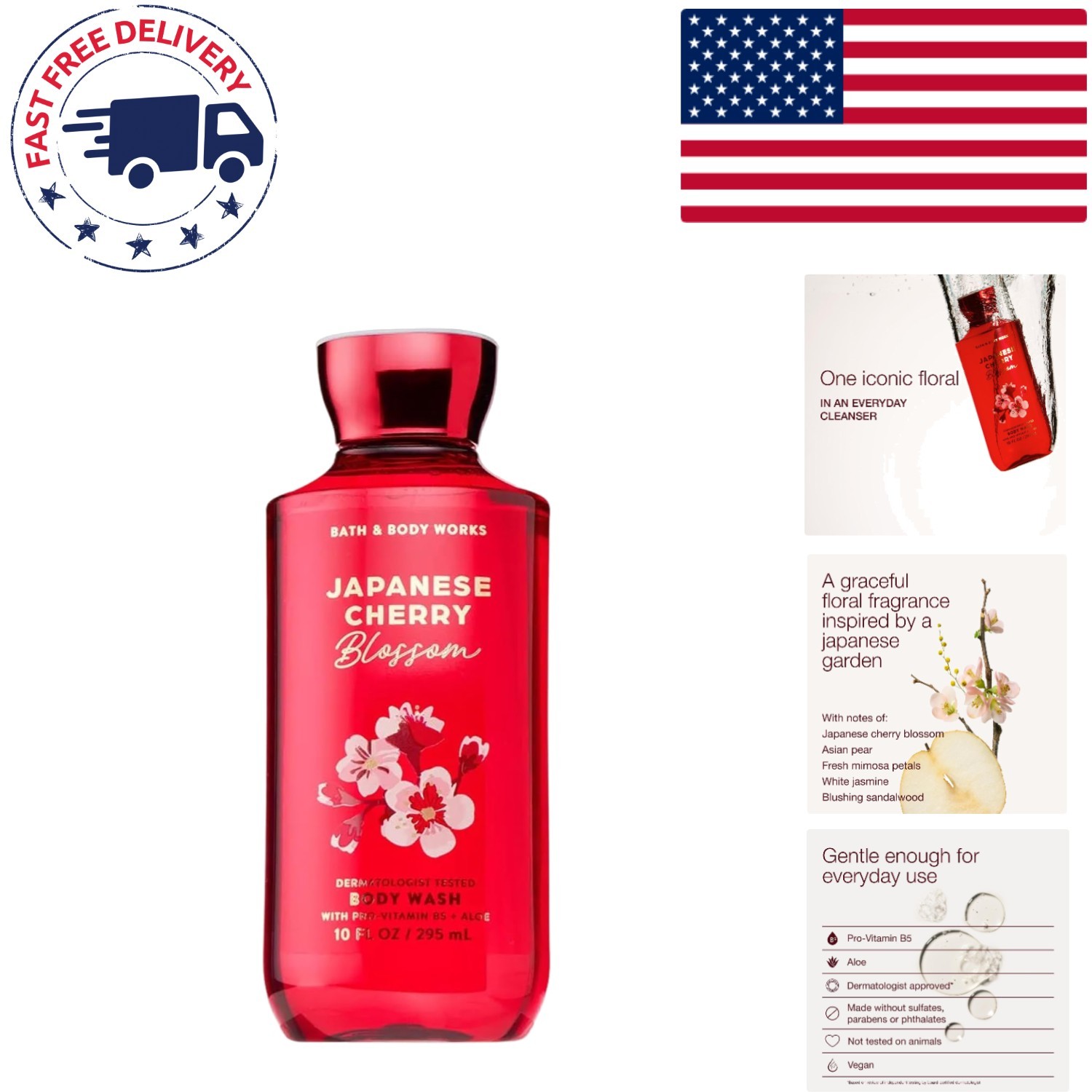 Dermatologist Approved Cherry Blossom Body Wash, Moisturizing Cleanser 10 Fl Oz