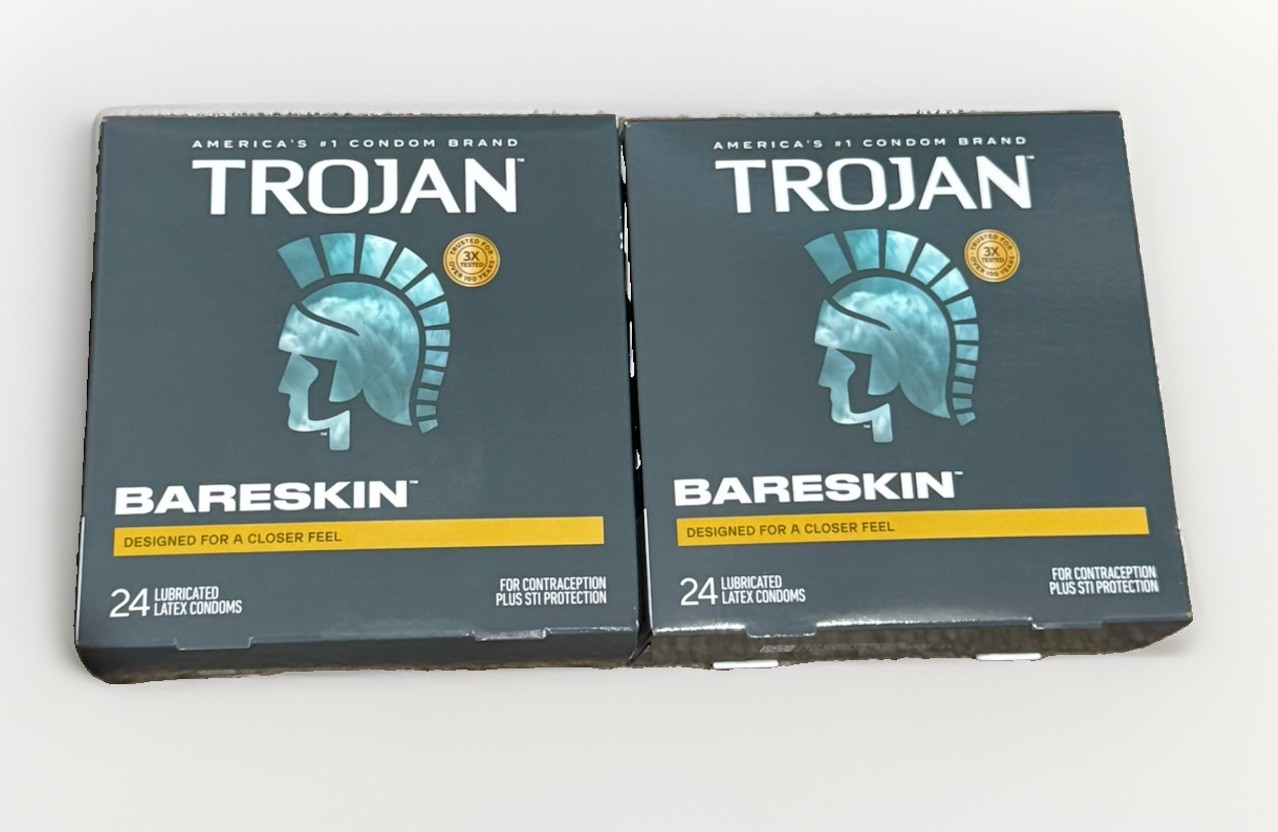 Trojan BARESKIN Latex Condoms 24 count 2 BOXES