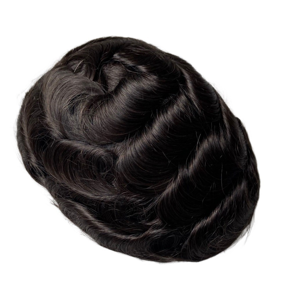 Human Hair Mens Toupee V-looped Front 0.05mm Super Thin Skin Hair Replacement