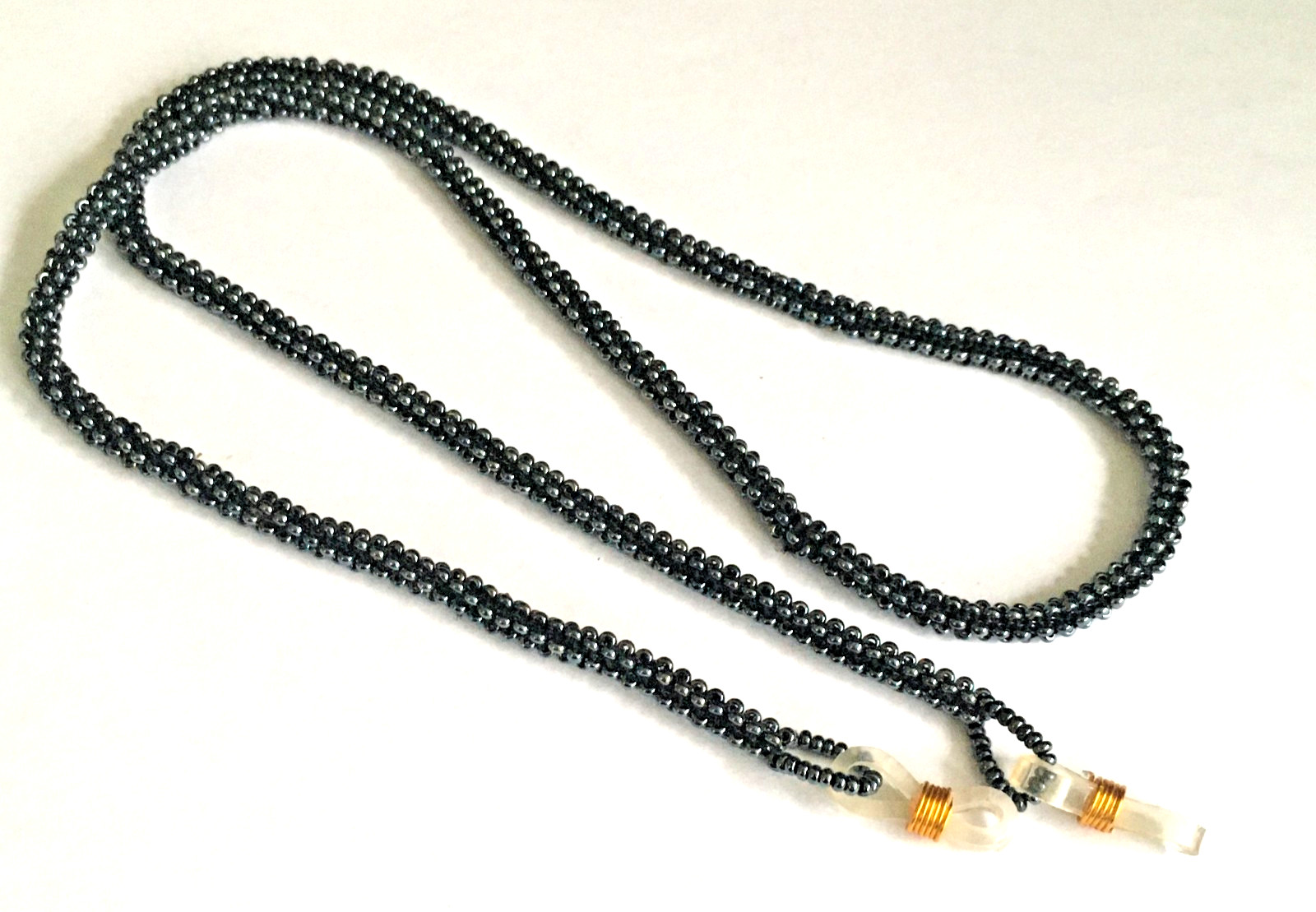 VINTAGE BEADED EYE GLASS HOLDER NAVY DARK GRAY? 26″ OLD STORE STOCK
