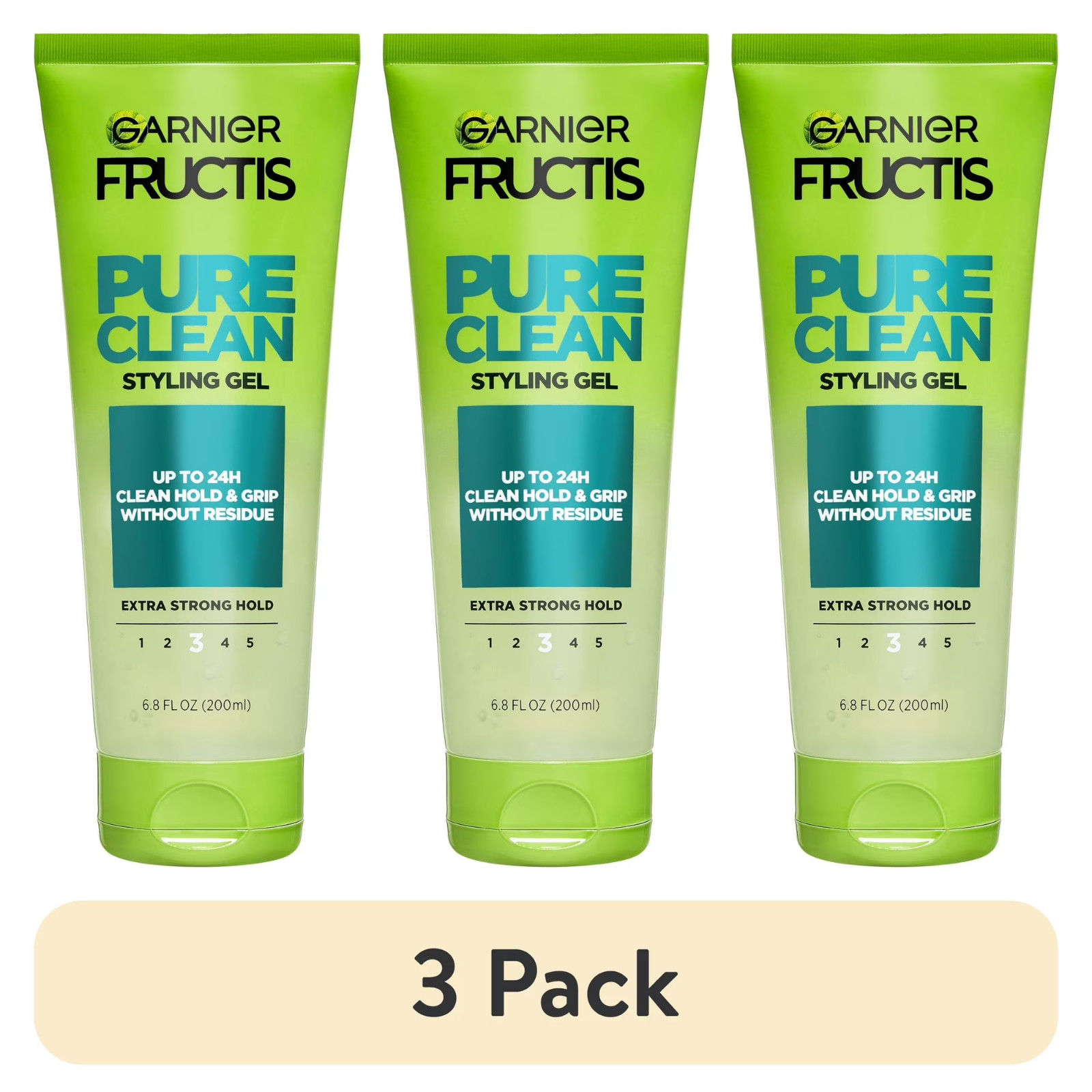 3 Pack Garnier Fructis Style Pure Clean Styling Gel Extra Strong Hold 6.8 Oz Ea