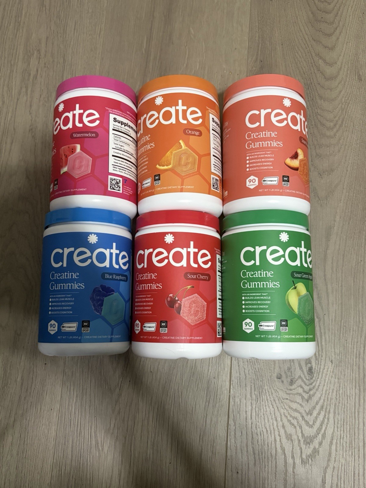 Create Creatine Gummies 5-Pack Bundle 90ct Each Watermelon Orange Raspberry Cher