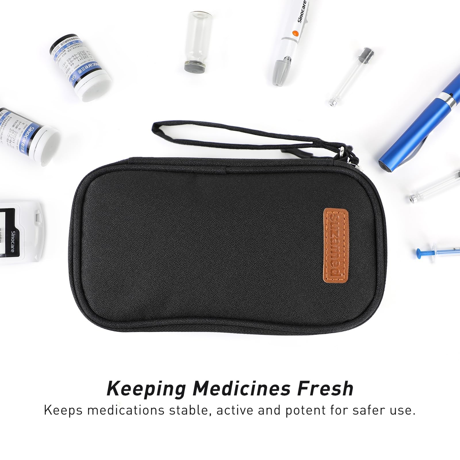 suzamed Insulin Cooler Travel Case, Double Layer Medicine Kit Black, Black