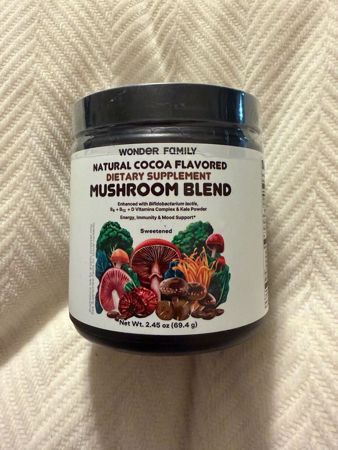 Wonder Family Natural Cocoa Flavored Mushroom Blend Dietary Supplement 2.45 oz