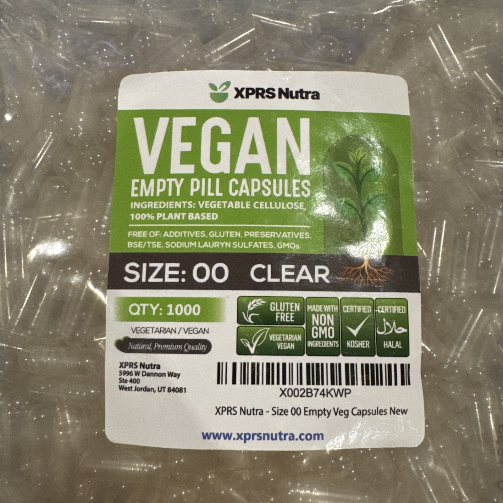 (1000ct) Clear Empty Vegan Pill Capsules Size 00 – 12/31/2027 NEW Sealed