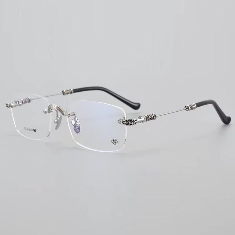 Chrome Hearts Rimless Titanium Rectangle Eyeglasses Silver Optical Frame Unisex